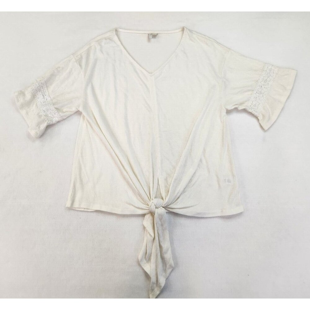 Est 1946 Top Women XS White Boho Festival Romantic Flutter Sleeves Tie Front